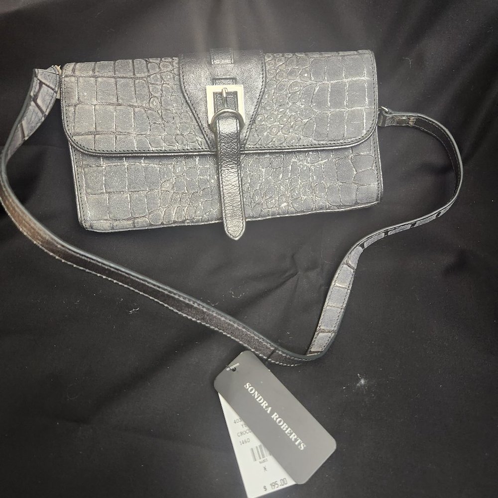 Sondra Roberts gray crocodile cross body bag